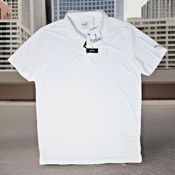 NWT $62 New York Empire State Building Store White Puma Polo Shirt Men Size M - Picture 1 of 11